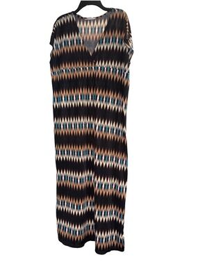 5th & Love Black Maxi V-Neck Relaxed Empire Waist W/Teal & Cream Chevron Pattern